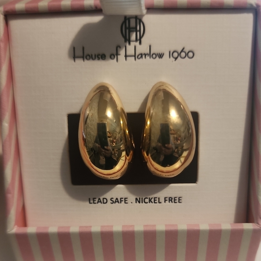 House of Harlow 1960 Shiny Gold Teardrop Earrings